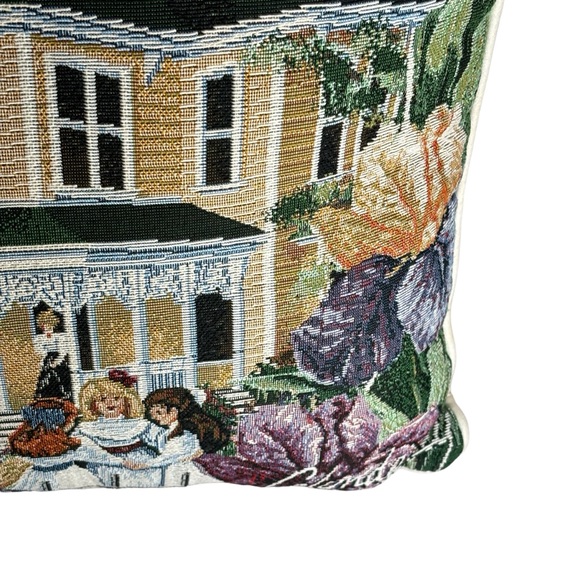 Signed Glynda Turley Tapestry Throw Pillow Yellow Plantation Children Playing - Picture 8 of 14